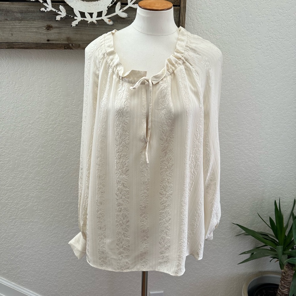 CO cream silk brocade peasant long sleeve romantic blouse ladies‎ size M